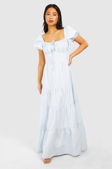 Petite Poplin Milkmaid Maxi Dress baby blue